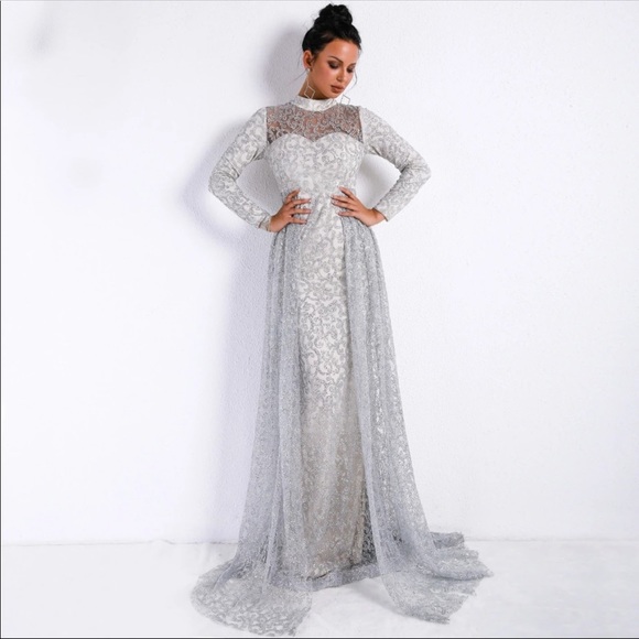 sequin silver dress long